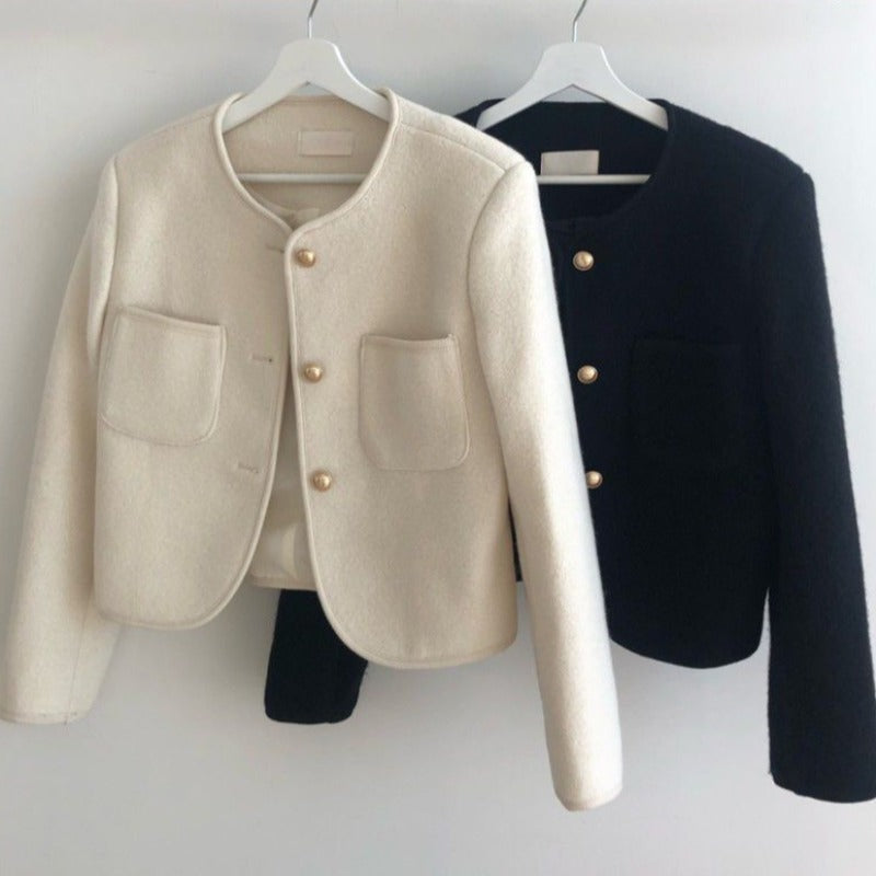 Casaco VELLENE™ – Manga Longa e Gola Redonda, Estilo Minimalista